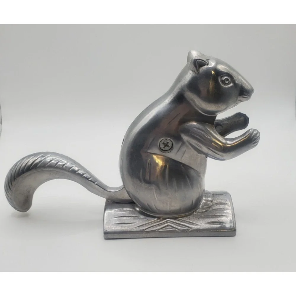 Vintage Squirrel On Log Nutcracker Aluminum Metal Silver Tone